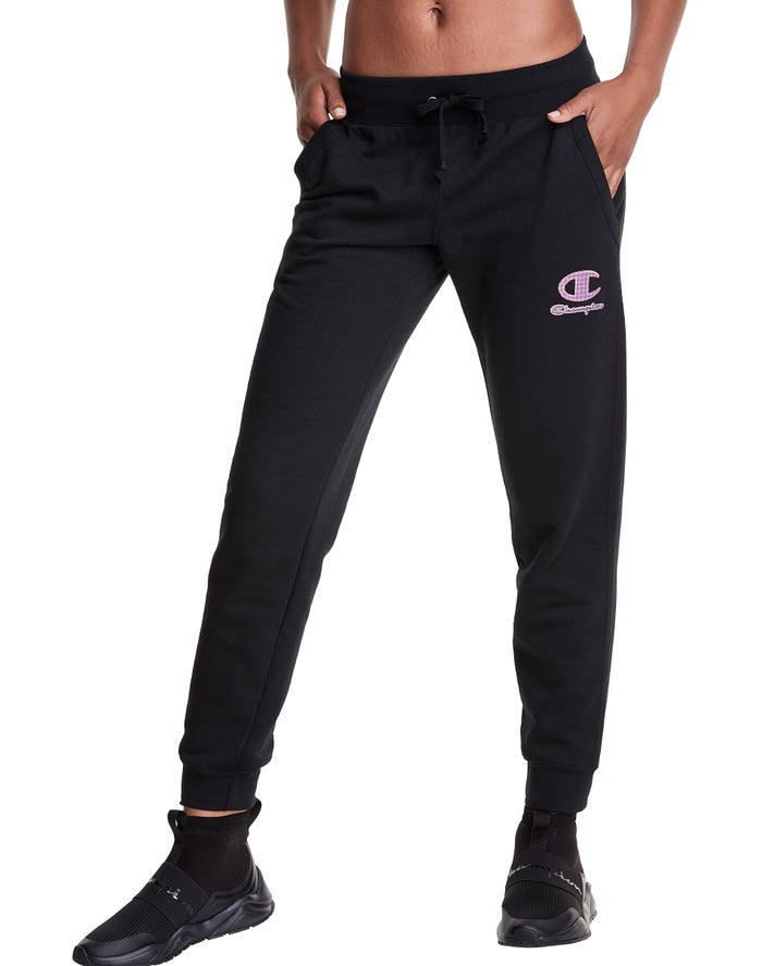 Champion Joggingbroek Dames - Zwart - Powerblend Fleece Velvet Houndstooth Embroidered C Logo ( 4783